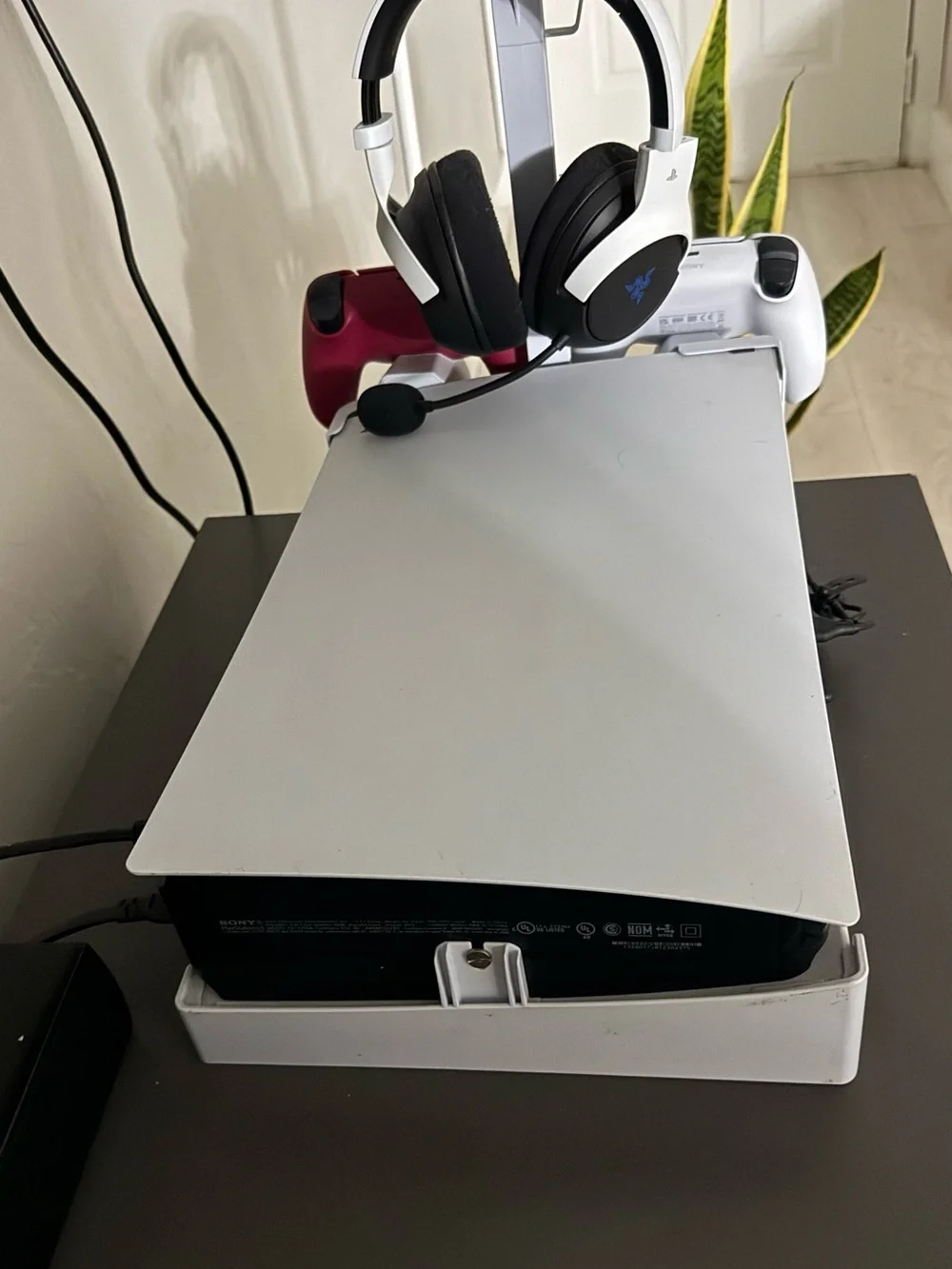 Sony White PS5 Slim with White Headset and White & Red Controllers